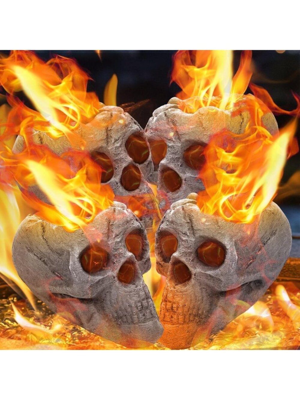 4 Pack Skull Fire Pit Decor - 8.7 Inch Halloween Decorations, Gray Outdoor